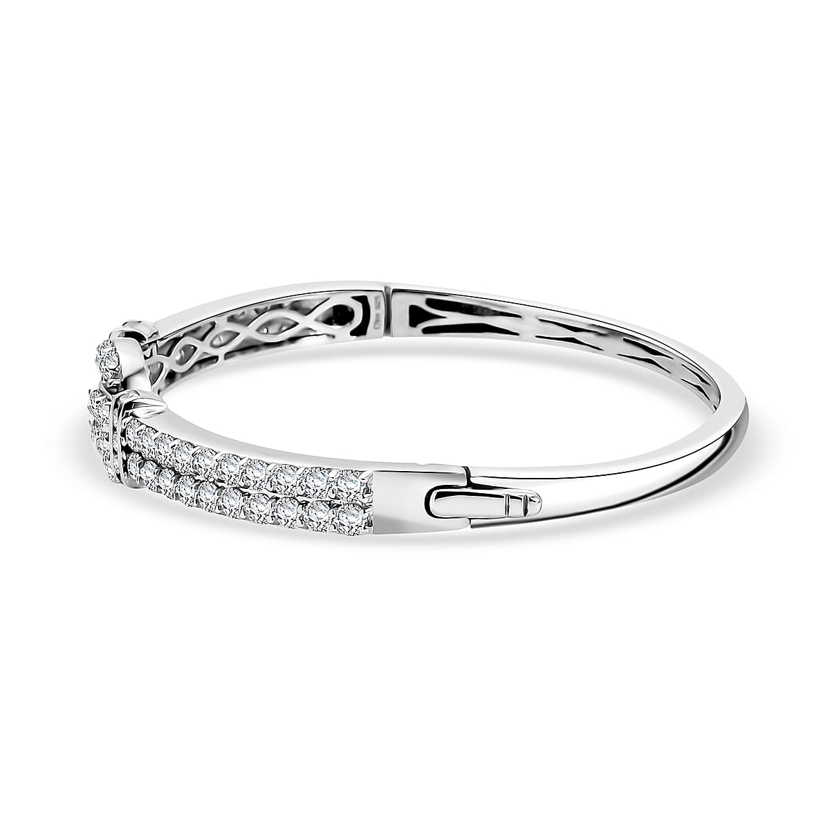 D'Joy Moissanite 5.90 ctw Loop Knot Bangle Bracelet in Rhodium Over Sterling Silver (7.25 In)  image number 3