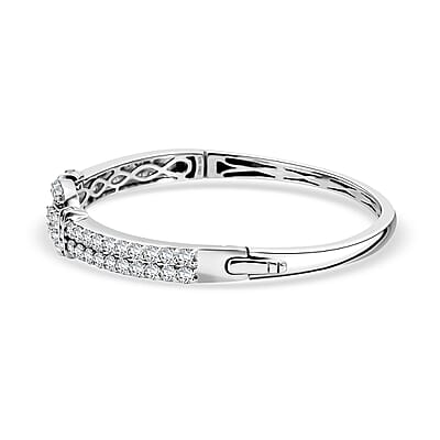 D'Joy Moissanite 5.90 ctw Loop Knot Bangle Bracelet in Rhodium Over Sterling Silver (7.25 In)