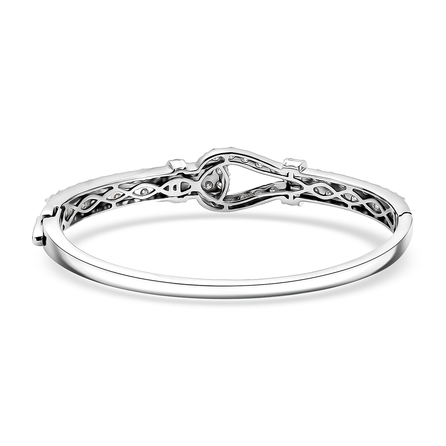 D'Joy Moissanite 5.90 ctw Loop Knot Bangle Bracelet in Rhodium Over Sterling Silver (7.25 In) 