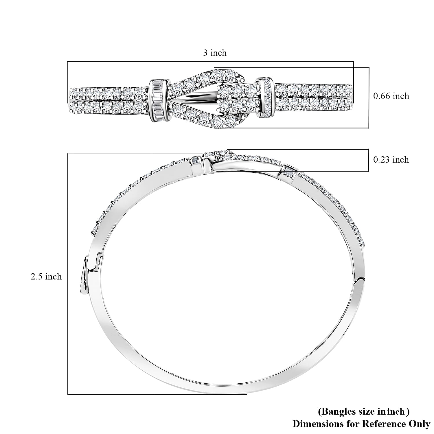 D'Joy Moissanite 5.90 ctw Loop Knot Bangle Bracelet in Rhodium Over Sterling Silver (7.25 In) 