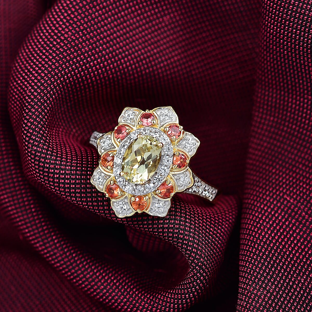 D’Joy Brazilian Heliodor, Multi Gemstone Tulip Leaf Ring in 18K Vermeil YG Over Sterling Silver (Size 10.0) 1.50 ctw image number 1