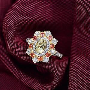 D'Joy Brazilian Heliodor, Multi Gemstone Tulip Ring in 18K Vermeil YG Over Sterling Silver 1.50 ctw (Size 10.0)