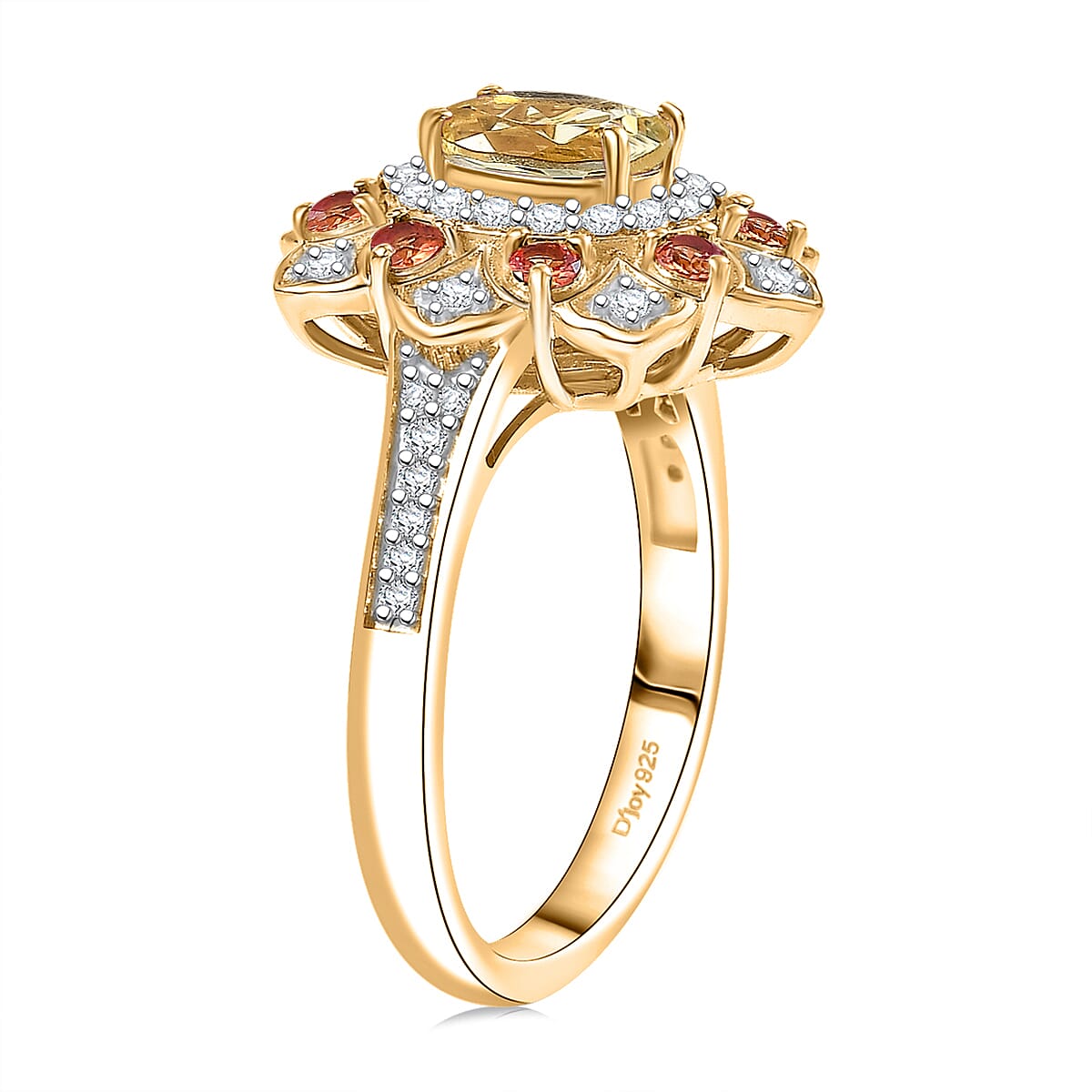 D'Joy Brazilian Heliodor and Multi Gemstone 1.50 ctw  Tulip Ring in 18K Vermeil Yellow Gold Over Sterling Silver (Size 5.0)