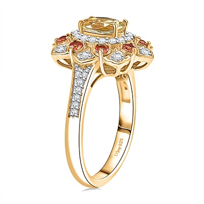 D'Joy Brazilian Heliodor and Multi Gemstone 1.50 ctw  Tulip Ring in 18K Vermeil Yellow Gold Over Sterling Silver (Size 5.0)
