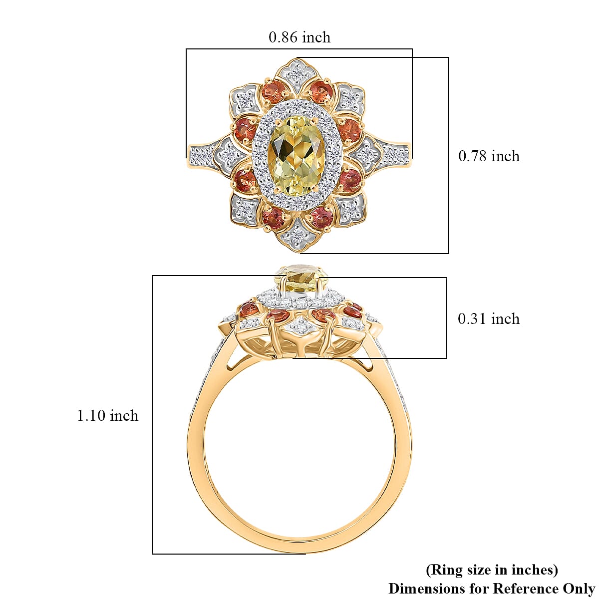 D'Joy Brazilian Heliodor and Multi Gemstone 1.50 ctw  Tulip Ring in 18K Vermeil Yellow Gold Over Sterling Silver (Size 5.0)