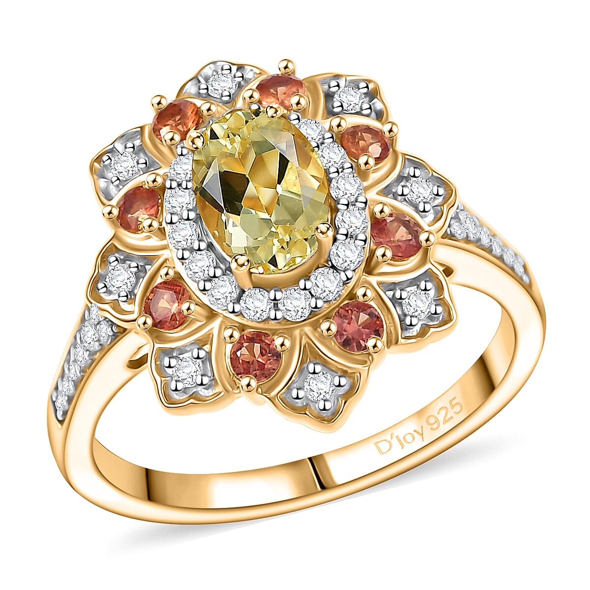 D’Joy Brazilian Heliodor, Multi Gemstone Tulip Leaf Ring in 18K Vermeil YG Over Sterling Silver (Size 10.0) 1.50 ctw