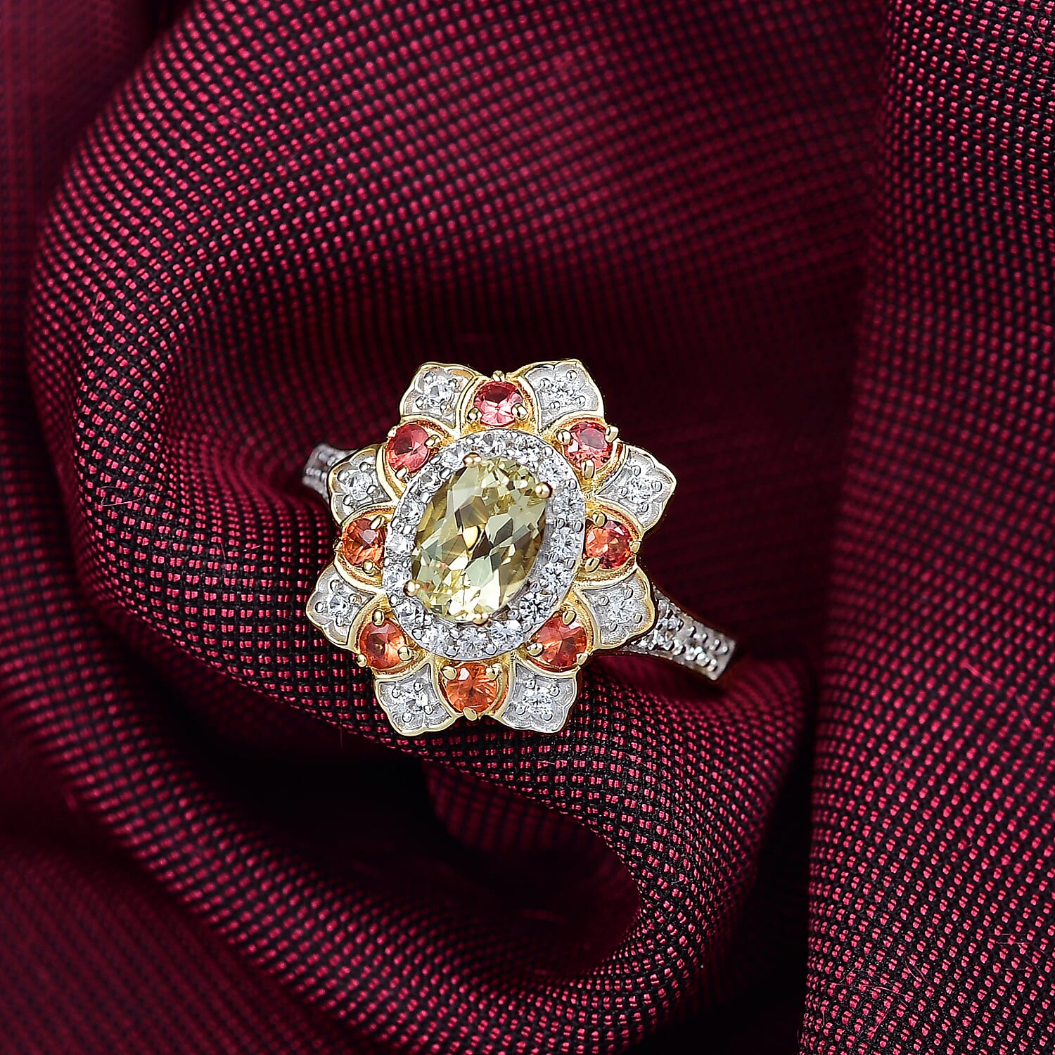 D'Joy Brazilian Heliodor and Multi Gemstone 1.50 ctw  Tulip Ring in 18K Vermeil Yellow Gold Over Sterling Silver (Size 6.0)