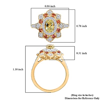 D'Joy Brazilian Heliodor and Multi Gemstone 1.50 ctw  Tulip Ring in 18K Vermeil Yellow Gold Over Sterling Silver (Size 6.0)