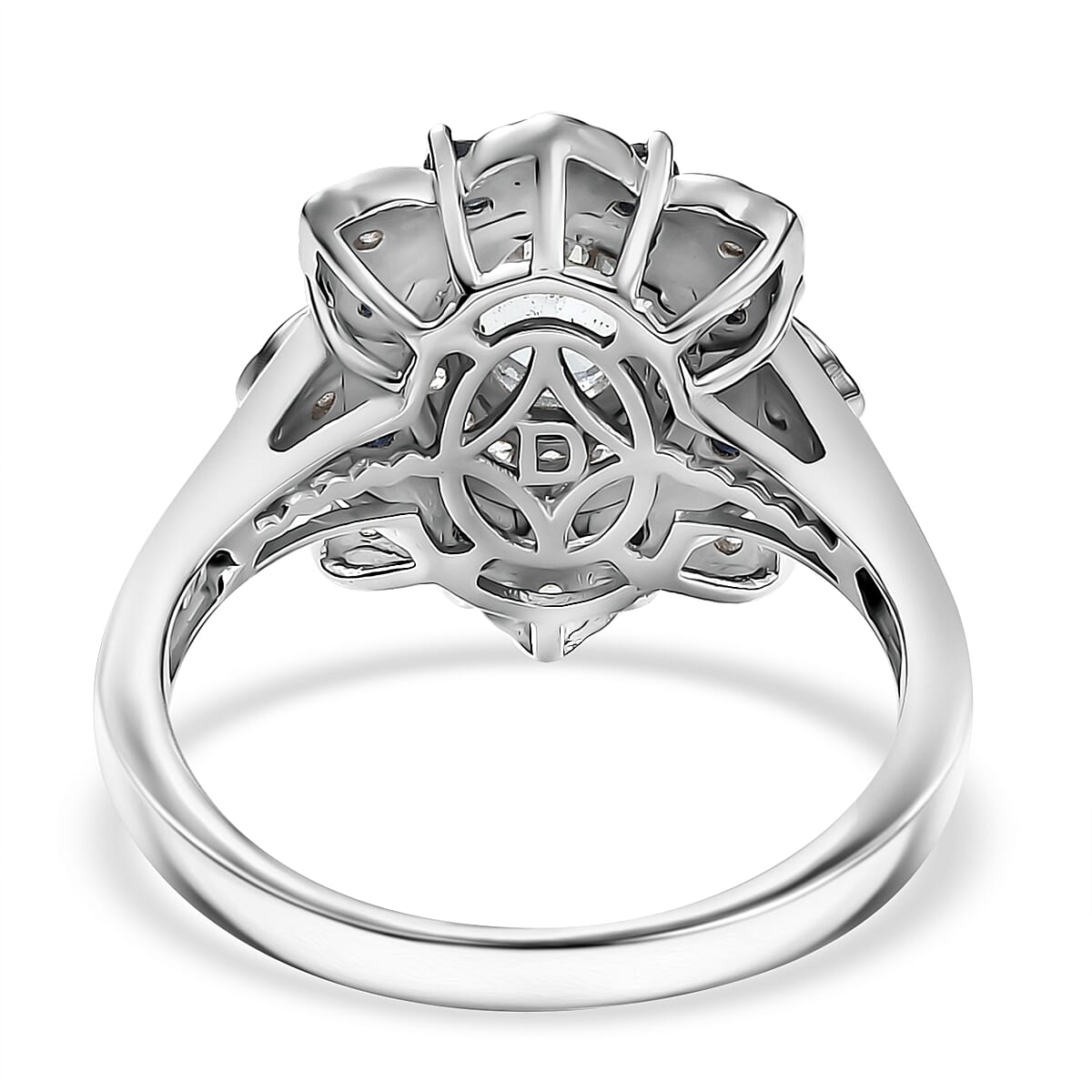 D'Joy Premium Mangoro Aquamarine, Multi Gemstone Tulip Ring in Rhodium Over Sterling Silver 1.50 ctw (Size 5.0)