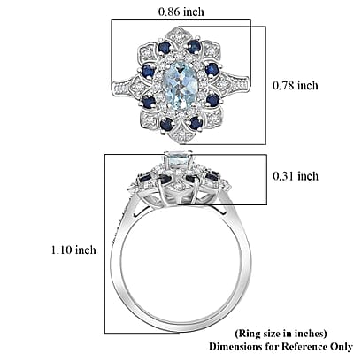 D'Joy Premium Mangoro Aquamarine, Multi Gemstone Tulip Ring in Rhodium Over Sterling Silver 1.50 ctw (Size 5.0)