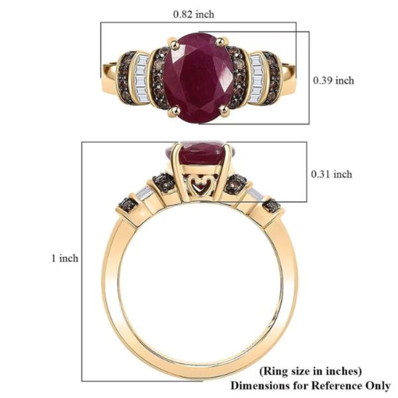 Luxoro AAA Montepuez Ruby, Natural Champagne and White Diamond Ring in 10K Yellow Gold 3.05 ctw (Size 10.0)