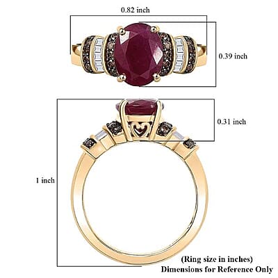 Luxoro AAA Montepuez Ruby, Natural Champagne and White Diamond Ring in 10K Yellow Gold 3.05 ctw (Size 5.0)