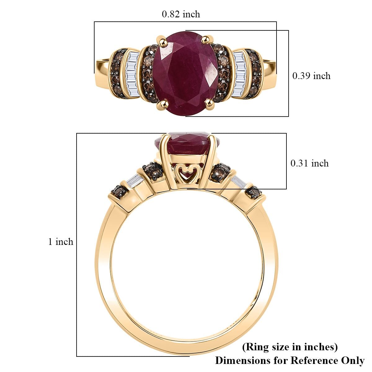 Luxoro AAA Mozambique Ruby and Natural Champagne and White Diamond I2 3.05 ctw Heirloom Floral Blaze Ring in 10K Yellow Gold (Size 6.0) image number 5