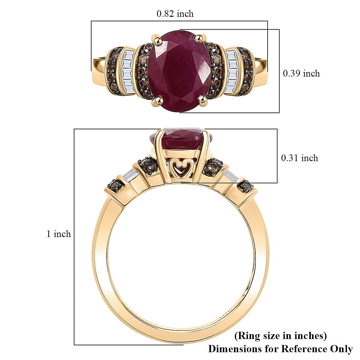Luxoro AAA Montepuez Ruby and Natural Champagne and White Diamond I2 3.05 ctw Heirloom Floral Blaze Ring in 10K Yellow Gold (Size 7.5) image number 5