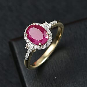 AAA Montepuez Ruby and Luxuriant Lab Grown Diamond EF-VS 3.10 ctw Crownlight Ring in 10K Yellow Gold (Size 11.0)