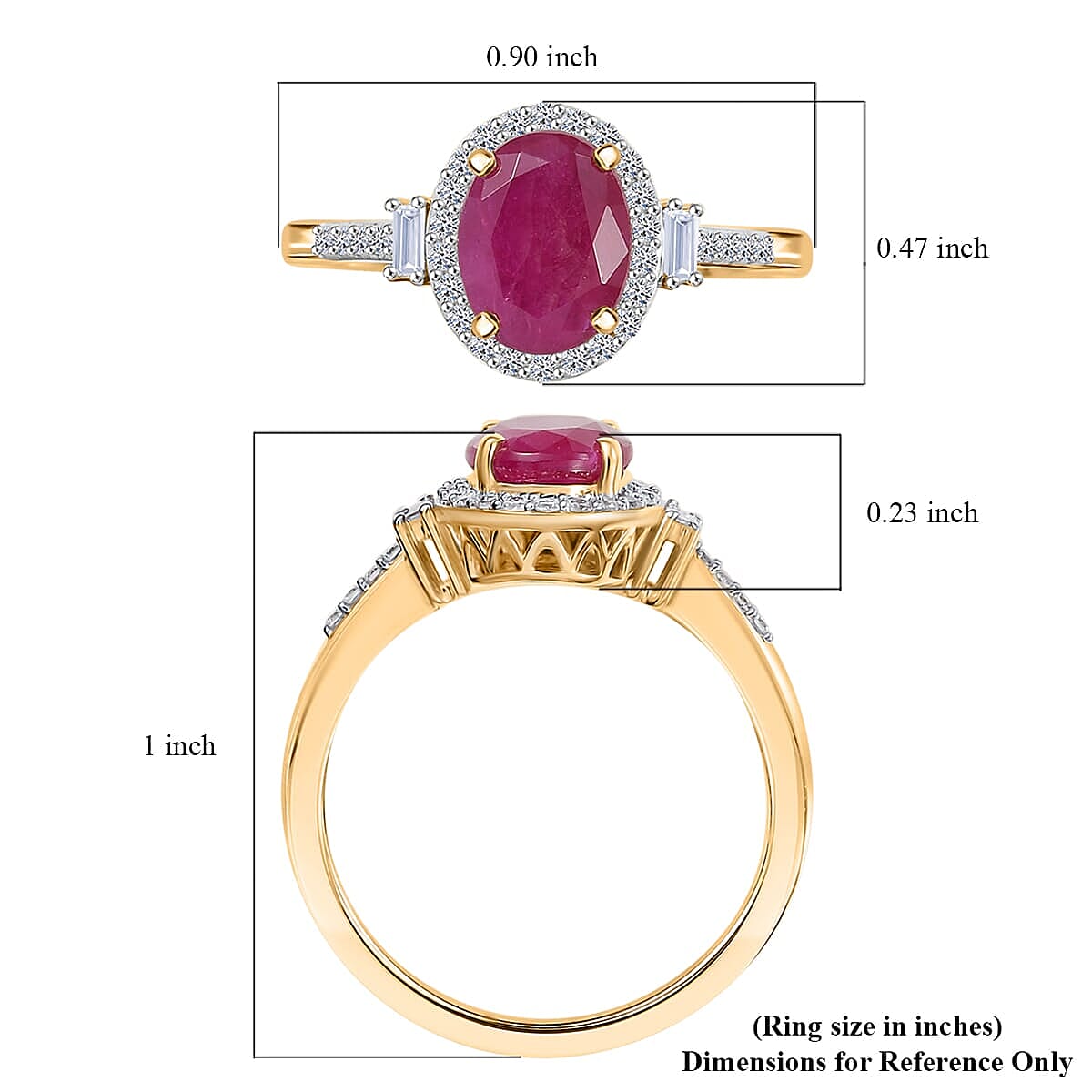 AAA Montepuez Ruby and Luxuriant Lab Grown Diamond EF-VS 3.10 ctw Crownlight Ring in 10K Yellow Gold (Size 11.0) image number 5