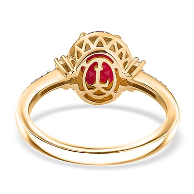 AAA Montepuez Ruby and Luxuriant Lab Grown Diamond EF-VS 3.10 ctw Crownlight Ring in 10K Yellow Gold (Size 12.0)