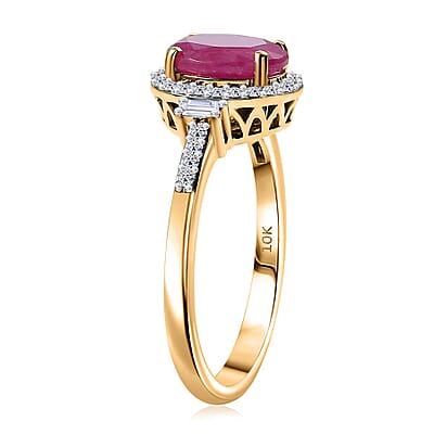 AAA Montepuez Ruby and Luxuriant Lab Grown Diamond EF-VS 3.10 ctw Crownlight Ring in 10K Yellow Gold (Size 5.0)