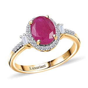 AAA Montepuez Ruby and Luxuriant Lab Grown Diamond EF-VS 3.10 ctw Crownlight Ring in 10K Yellow Gold (Size 7.0)