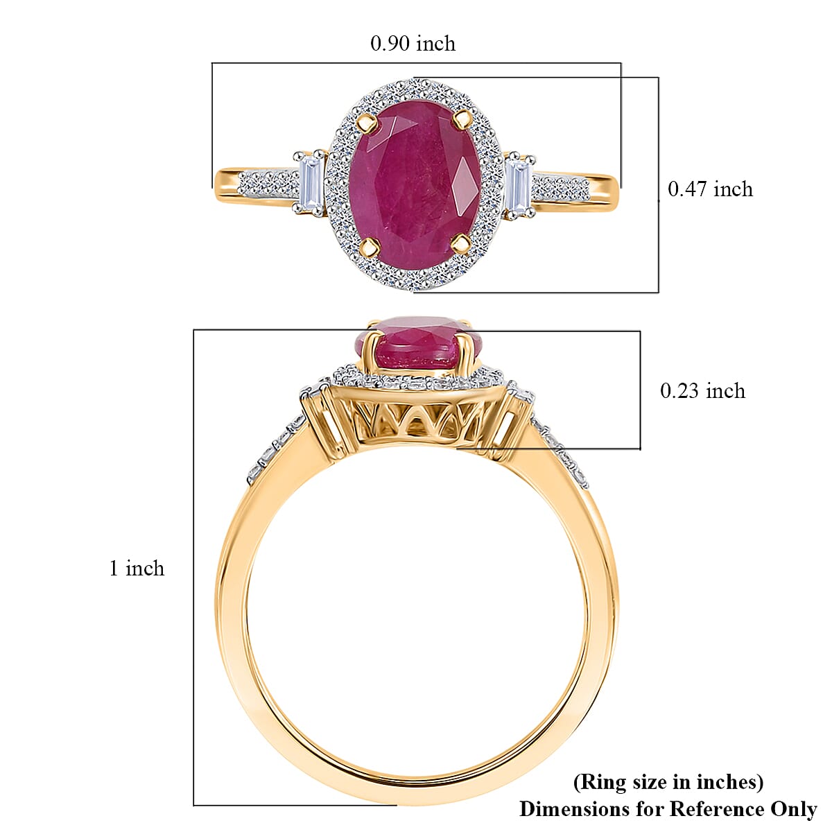 AAA Montepuez Ruby and Luxuriant Lab Grown Diamond EF-VS 3.10 ctw Crownlight Ring in 10K Yellow Gold (Size 7.0) image number 5