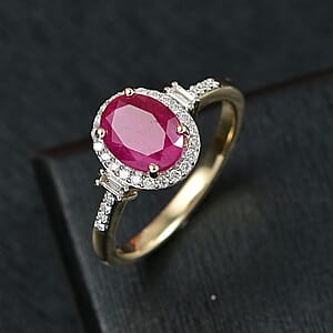 AAA Montepuez Ruby and Luxuriant Lab Grown Diamond EF-VS 3.10 ctw Crownlight Ring in 10K Yellow Gold (Size 9.0)