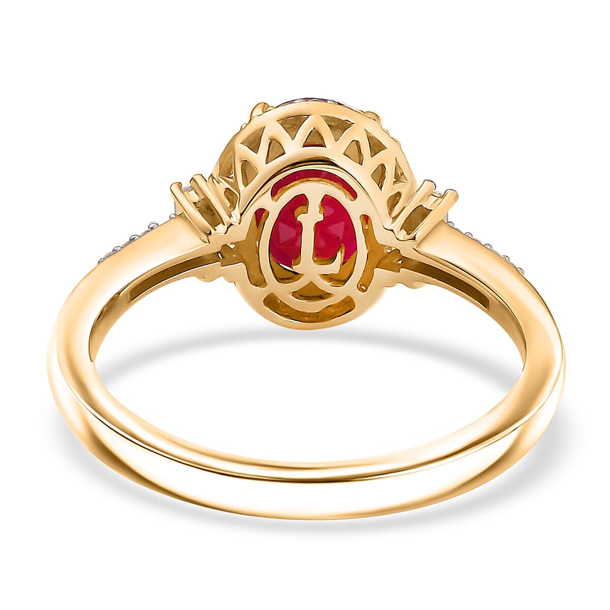 AAA Montepuez Ruby and Luxuriant Lab Grown Diamond EF-VS 3.10 ctw Crownlight Ring in 10K Yellow Gold (Size 9.5) image number 4