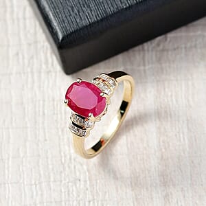 Luxoro Premium Montepuez Ruby and I2 Diamond 2.80 ctw Dynasty Deco Ring in 10K Yellow Gold (Size 10.5)