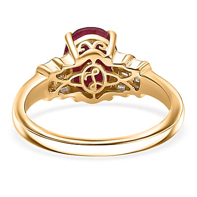 Luxoro Premium Montepuez Ruby and I2 Diamond 2.80 ctw Dynasty Deco Ring in 10K Yellow Gold (Size 12.0)
