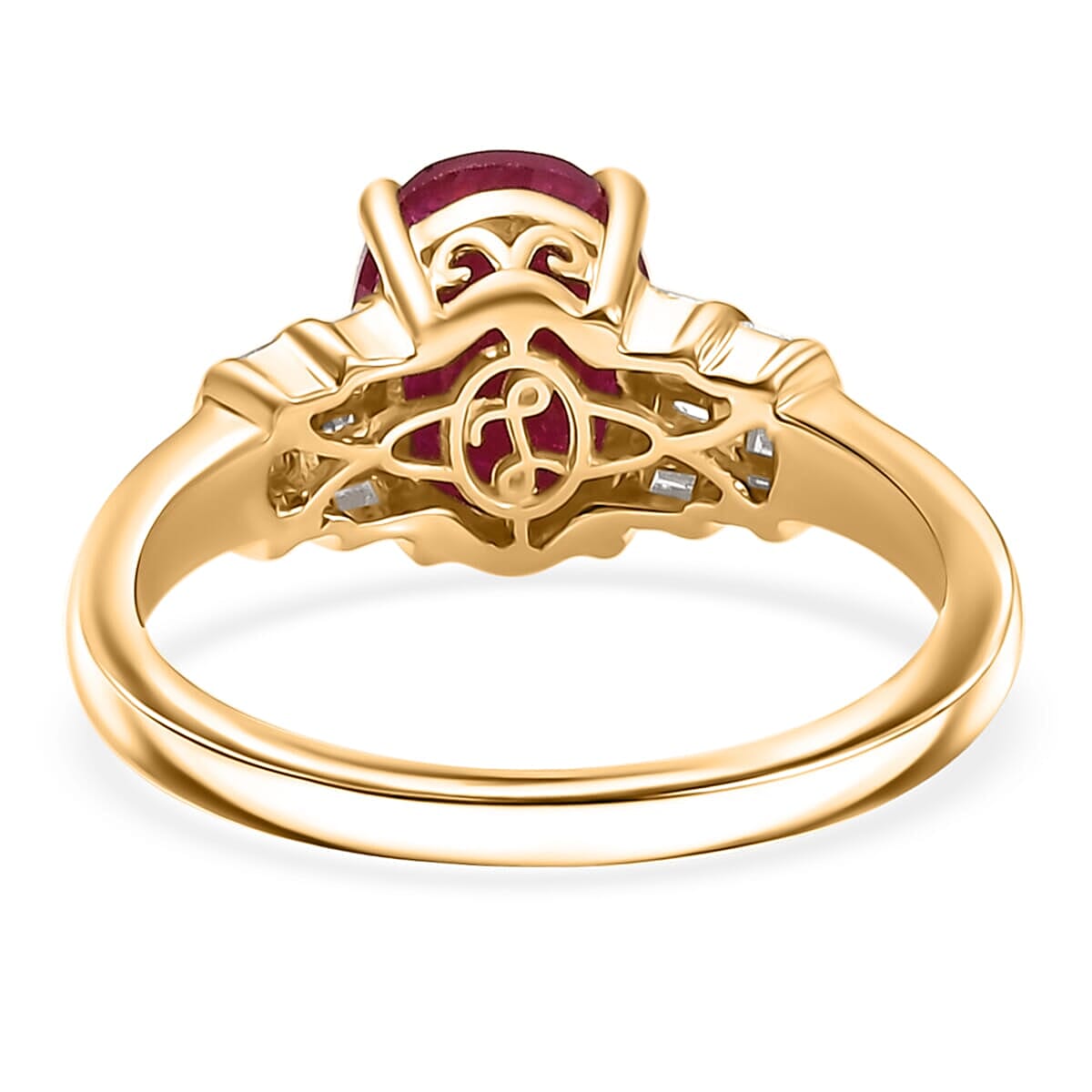 Luxoro Premium Montepuez Ruby and I2 Diamond 2.80 ctw Dynasty Deco Ring in 10K Yellow Gold (Size 6.5) image number 3