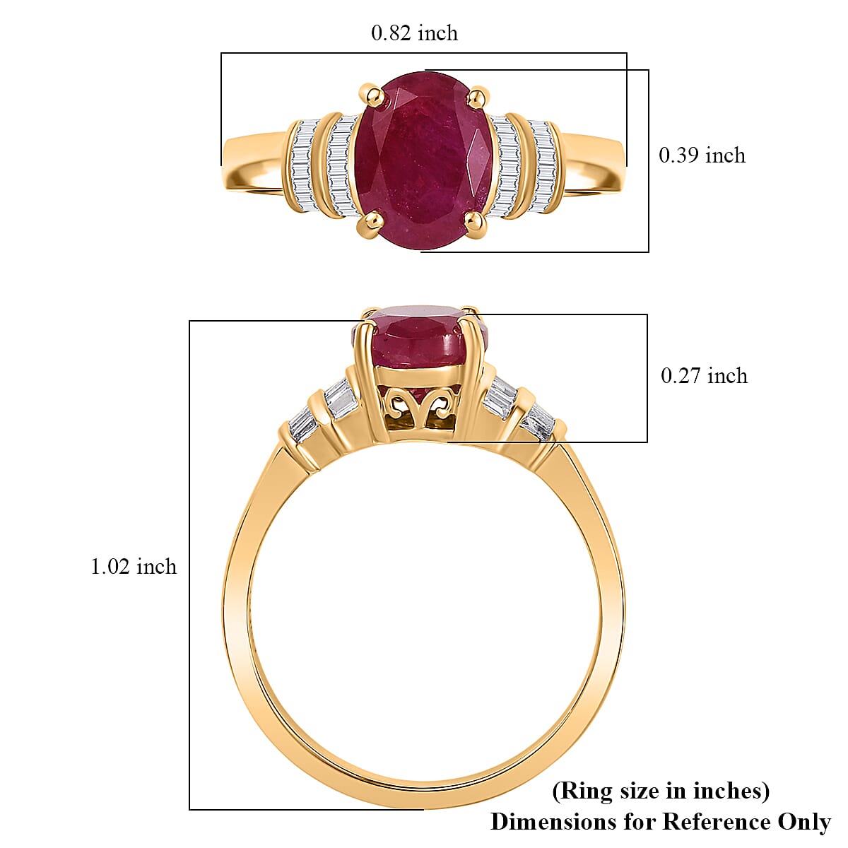 Luxoro Premium Montepuez Ruby and I2 Diamond 2.80 ctw Dynasty Deco Ring in 10K Yellow Gold (Size 7.0) image number 5