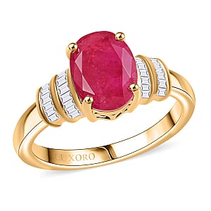 Luxoro Premium Montepuez Ruby and I2 Diamond 2.80 ctw Dynasty Deco Ring in 10K Yellow Gold (Size 7.5)