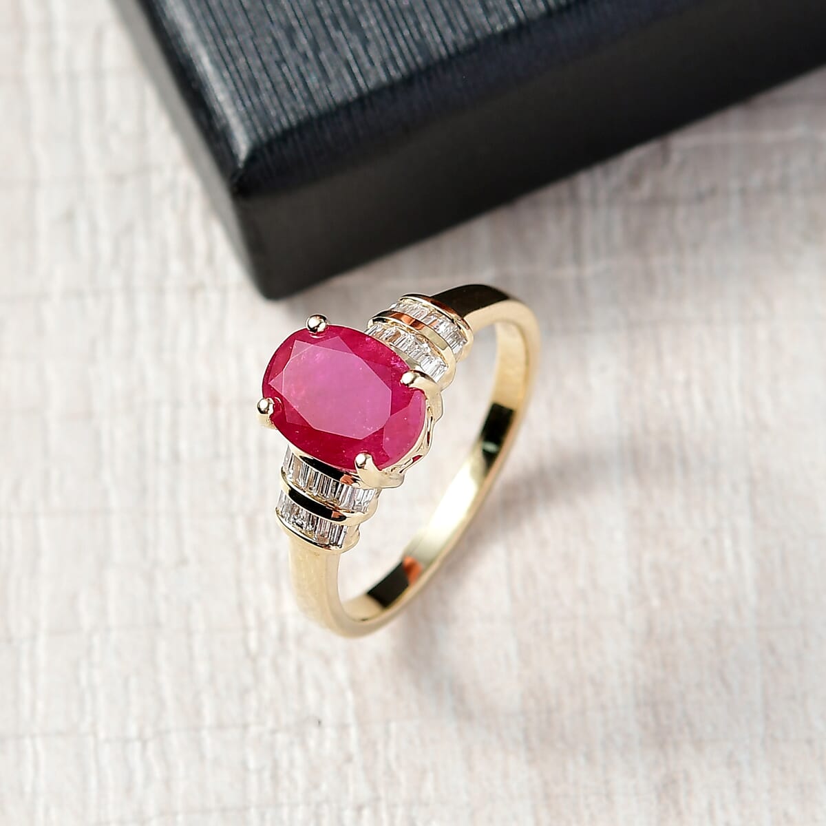 Luxoro Premium Mozambique Ruby and I2 Diamond 2.75 ctw Dynasty Deco Ring in 10K Yellow Gold (Size 8.0)  image number 1