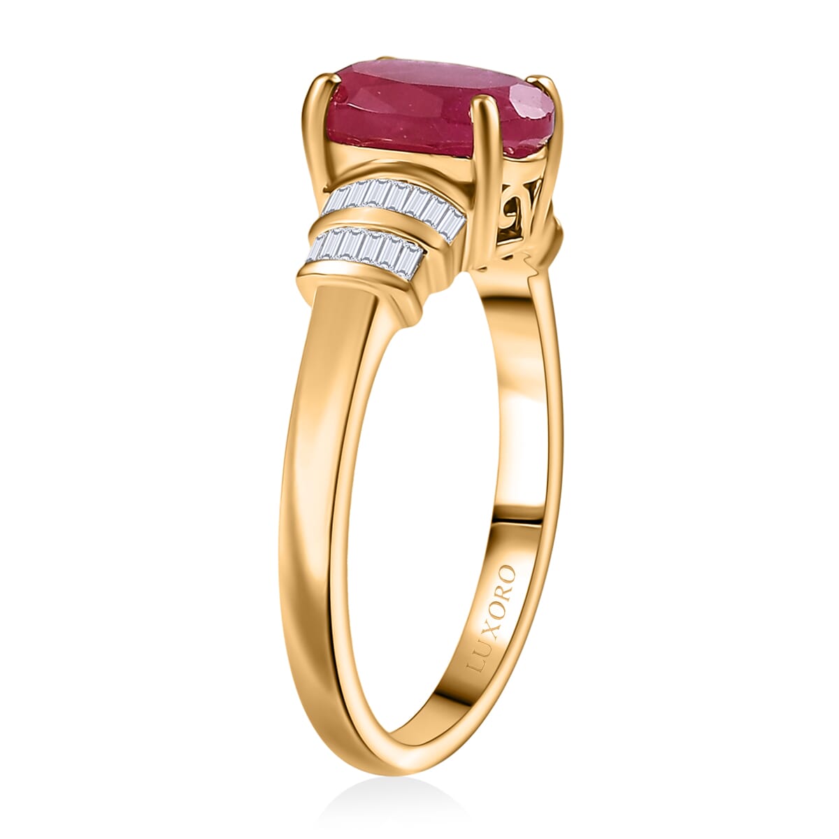 Luxoro Premium Mozambique Ruby and I2 Diamond 2.75 ctw Dynasty Deco Ring in 10K Yellow Gold (Size 8.0)  image number 3