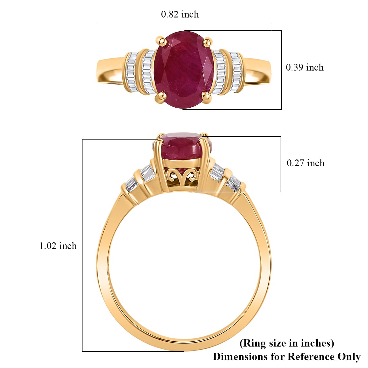 Luxoro Premium Mozambique Ruby and I2 Diamond 2.75 ctw Dynasty Deco Ring in 10K Yellow Gold (Size 8.0)  image number 5