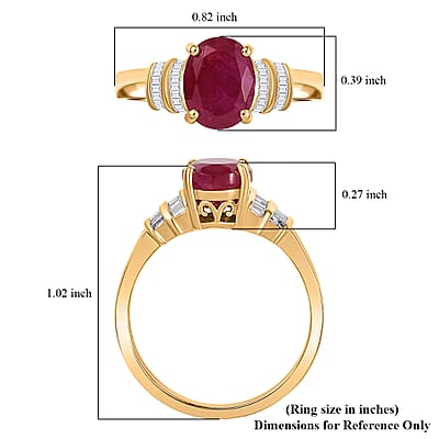 Luxoro Premium Montepuez Ruby and I2 Diamond 2.80 ctw Dynasty Deco Ring in 10K Yellow Gold (Size 8.0)