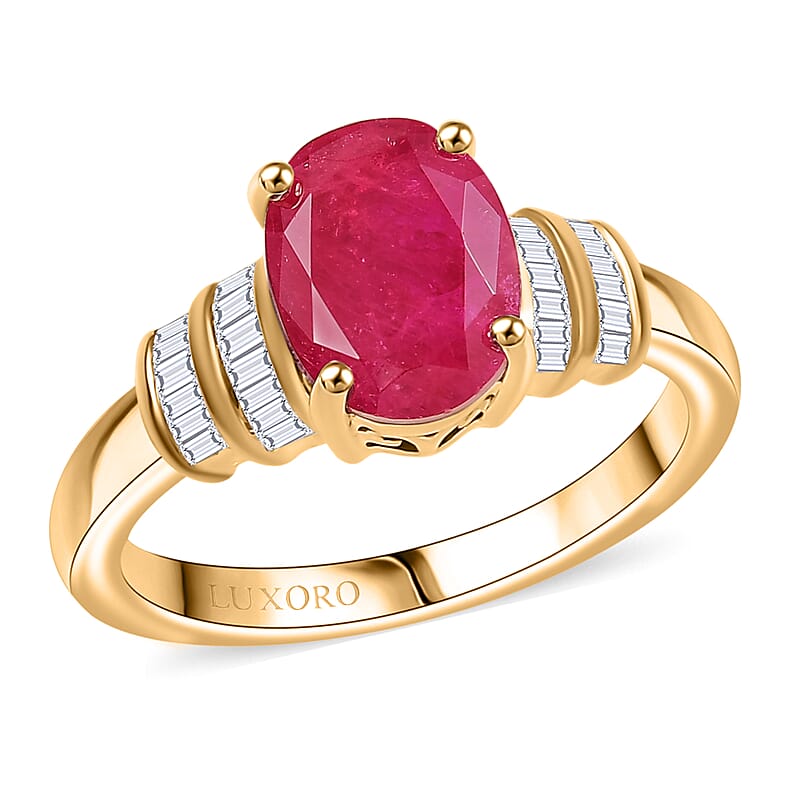 Luxoro Premium Montepuez Ruby and I2 Diamond 2.80 ctw Dynasty Deco Ring in 10K Yellow Gold (Size 9.0)