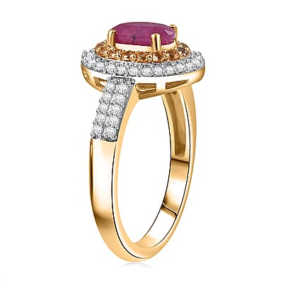 D'Joy Premium Montepuez Ruby and Multi Gemstone 1.70 ctw Sunfire Regalia Ring in 18K Vermeil Yellow Gold Over Sterling Silver (Size 10.0)