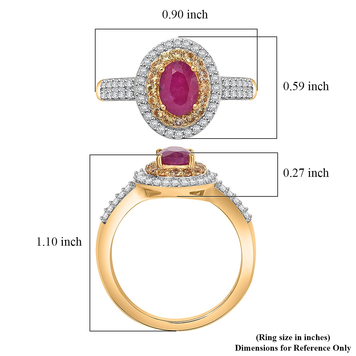 D'Joy Premium Montepuez Ruby and Multi Gemstone 1.70 ctw Sunfire Regalia Ring in 18K Vermeil Yellow Gold Over Sterling Silver (Size 10.0)