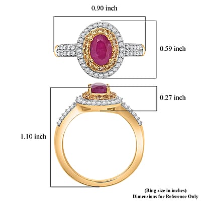 D'Joy Premium Montepuez Ruby and Multi Gemstone 1.70 ctw Sunfire Regalia Ring in 18K Vermeil Yellow Gold Over Sterling Silver (Size 10.0)