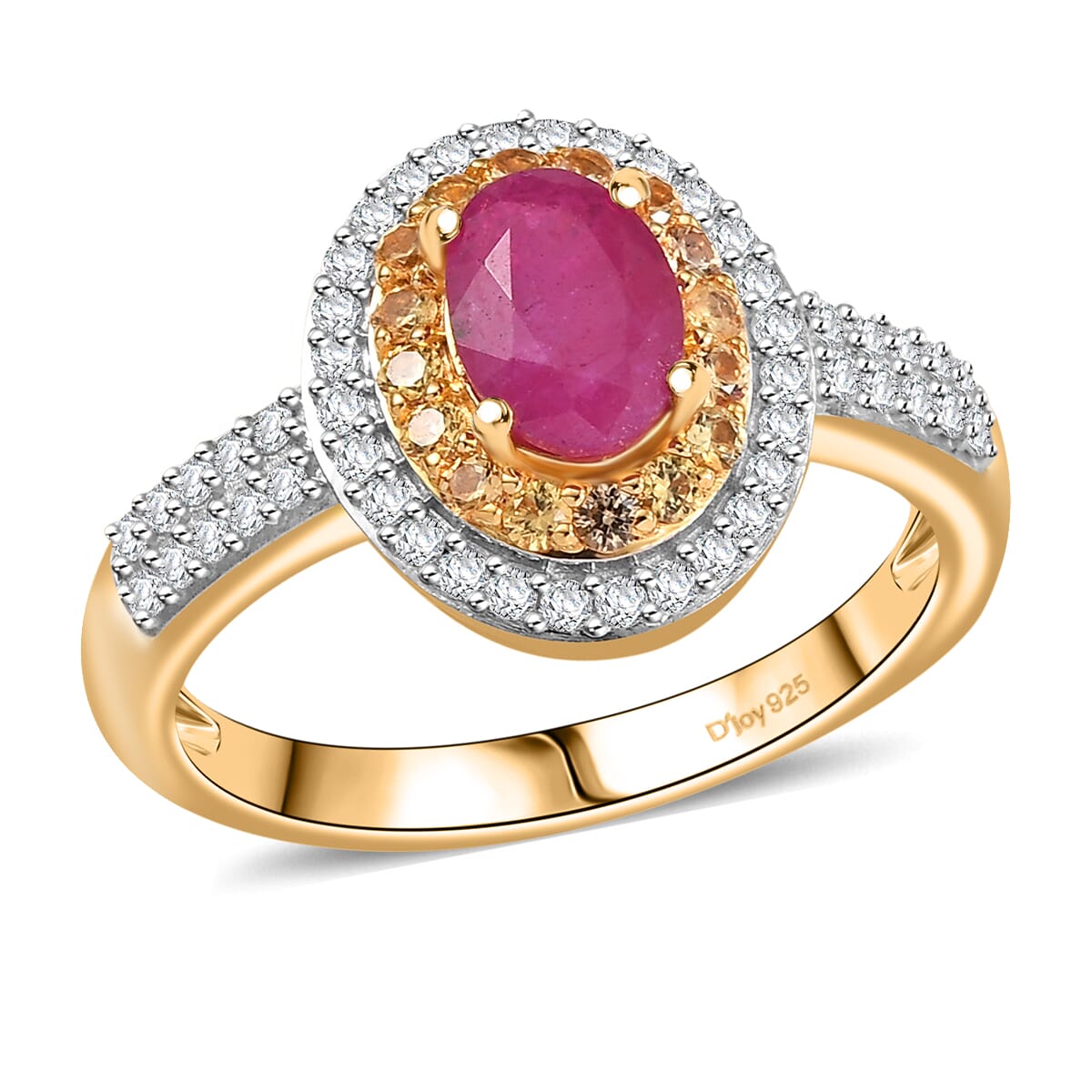D’Joy Premium Mozambique Ruby and Multi Gemstone 1.70 ctw Sunfire Regalia Ring in 18K Vermeil Yellow Gold Over Sterling Silver (Size 7.0) image number 0