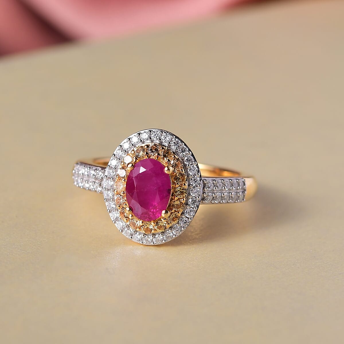 D’Joy Premium Mozambique Ruby and Multi Gemstone 1.70 ctw Sunfire Regalia Ring in 18K Vermeil Yellow Gold Over Sterling Silver (Size 7.0) image number 1