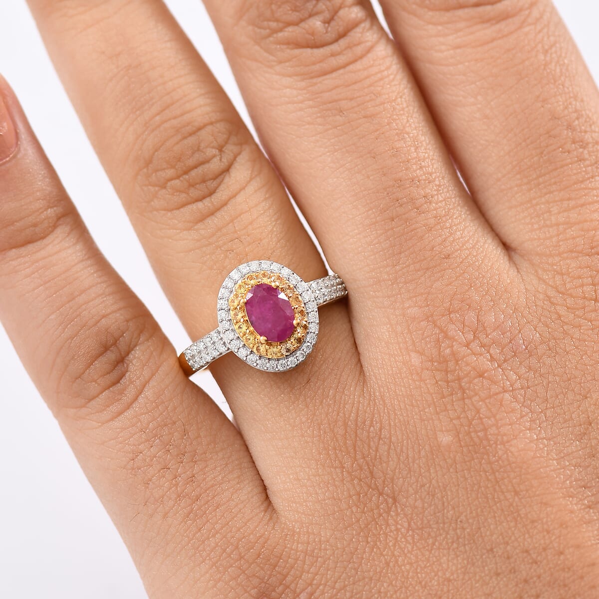 D’Joy Premium Mozambique Ruby and Multi Gemstone 1.70 ctw Sunfire Regalia Ring in 18K Vermeil Yellow Gold Over Sterling Silver (Size 7.0) image number 2