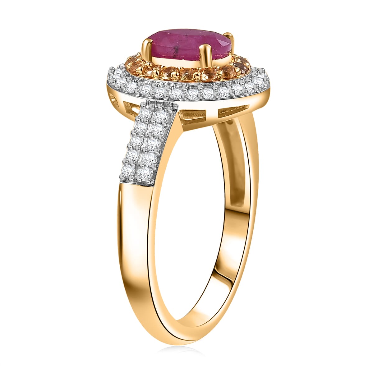 D’Joy Premium Mozambique Ruby and Multi Gemstone 1.70 ctw Sunfire Regalia Ring in 18K Vermeil Yellow Gold Over Sterling Silver (Size 7.0) image number 3