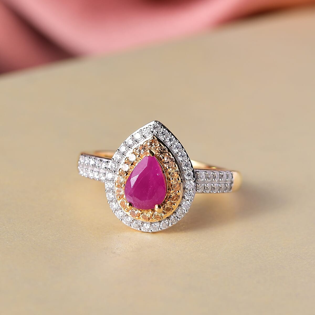 D’Joy Premium Mozambique Ruby and Multi Gemstone 1.55 ctw Sunfire Regalia Ring in 18K Vermeil Yellow Gold Over Sterling Silver (Size 10.0) image number 1