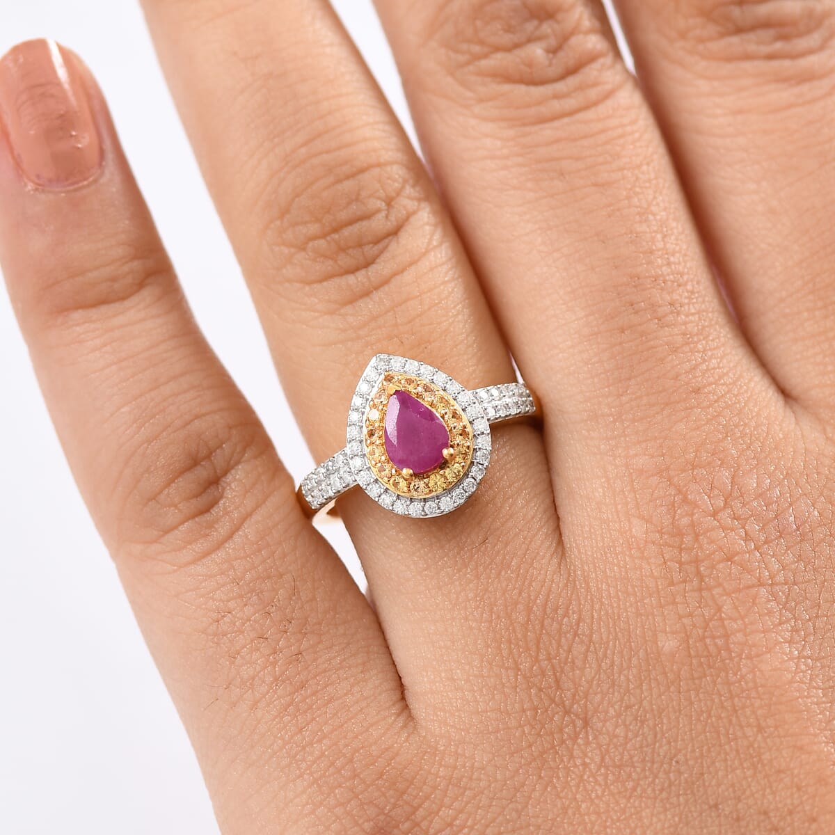 D’Joy Premium Mozambique Ruby and Multi Gemstone 1.55 ctw Sunfire Regalia Ring in 18K Vermeil Yellow Gold Over Sterling Silver (Size 10.0) image number 2