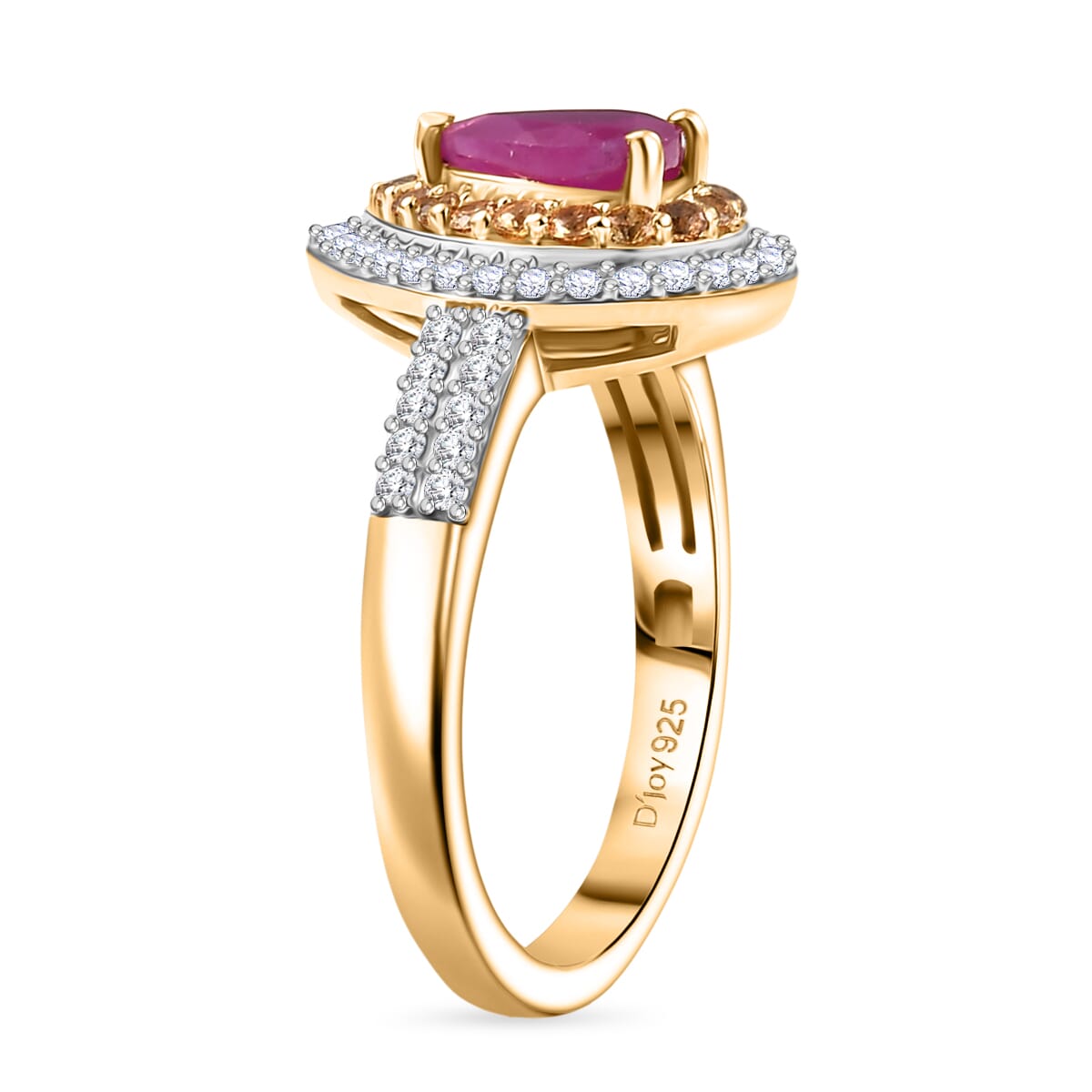 D’Joy Premium Mozambique Ruby and Multi Gemstone 1.55 ctw Sunfire Regalia Ring in 18K Vermeil Yellow Gold Over Sterling Silver (Size 10.0) image number 3