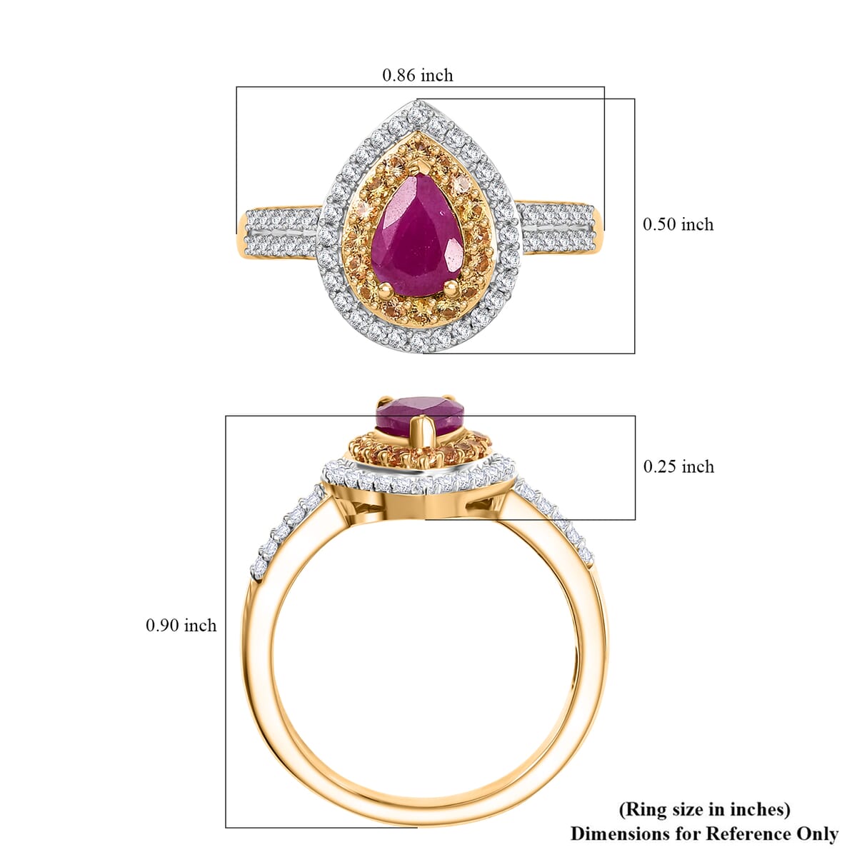 D’Joy Premium Mozambique Ruby and Multi Gemstone 1.55 ctw Sunfire Regalia Ring in 18K Vermeil Yellow Gold Over Sterling Silver (Size 10.0) image number 5