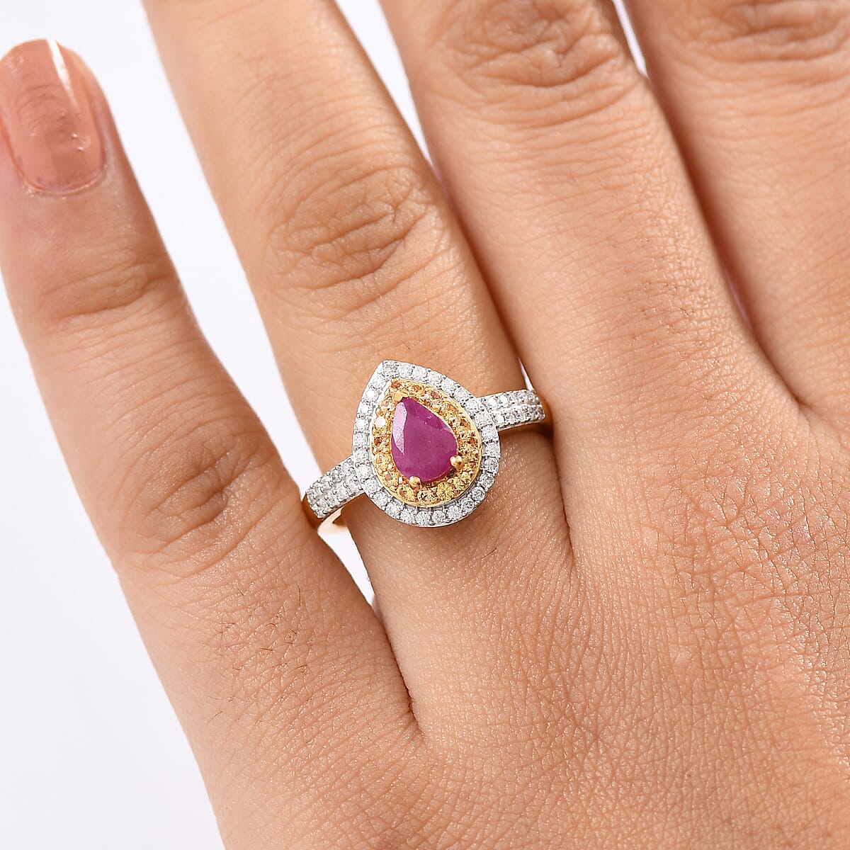 D'Joy Premium Montepuez Ruby and Multi Gemstone 1.55 ctw Sunfire Regalia Ring in 18K Vermeil Yellow Gold Over Sterling Silver (Size 5.0) image number 2