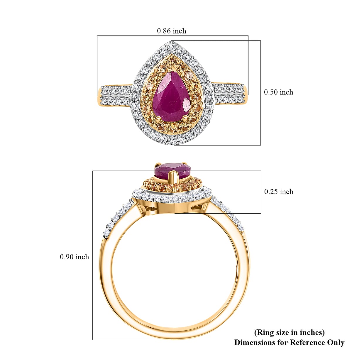 D'Joy Premium Montepuez Ruby and Multi Gemstone 1.55 ctw Sunfire Regalia Ring in 18K Vermeil Yellow Gold Over Sterling Silver (Size 5.0) image number 5