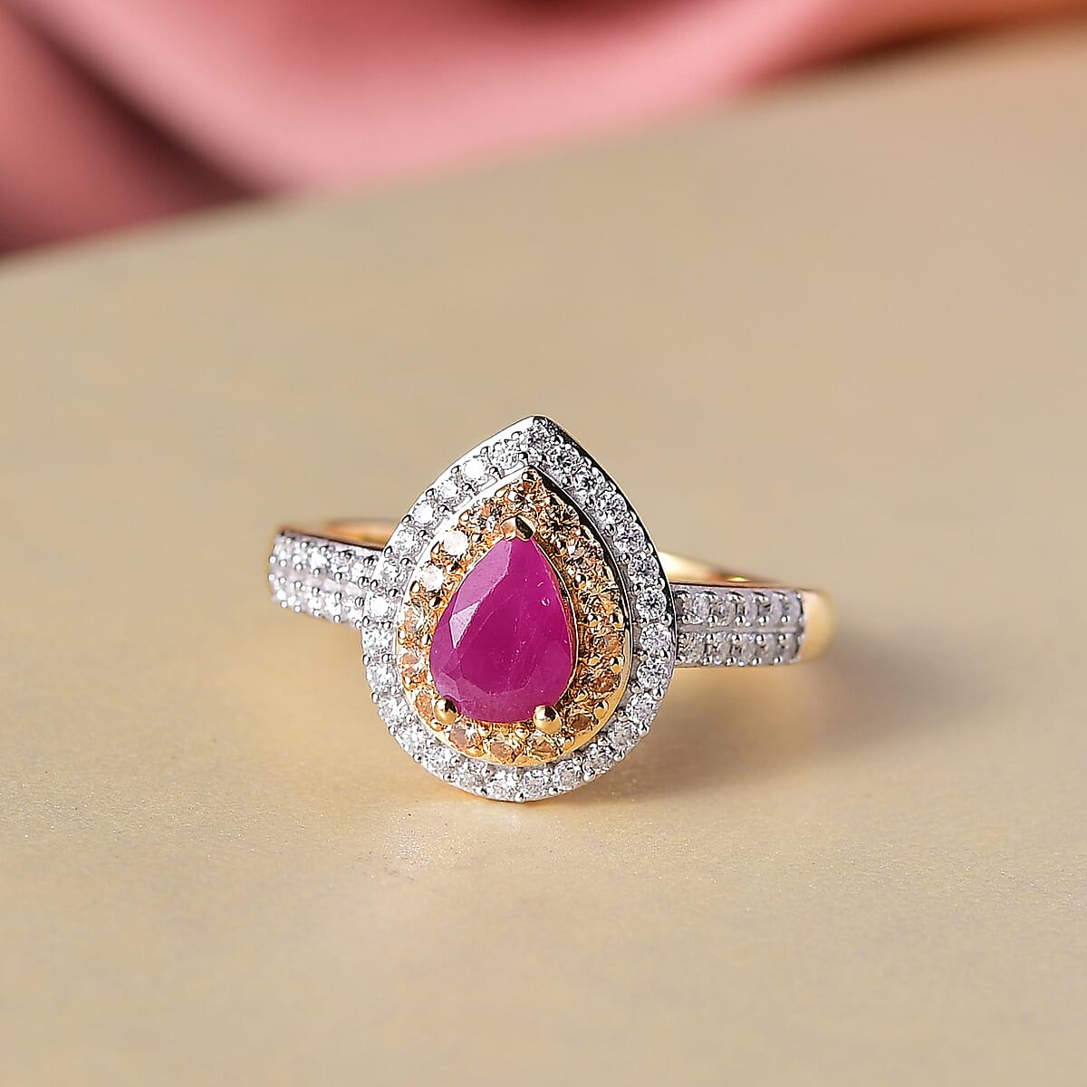 D'Joy Montepuez Ruby and Multi Gemstone 1.55 ctw Sunfire Regalia Ring in 18K Vermeil Yellow Gold Over Sterling Silver (Size 7.0)  image number 1